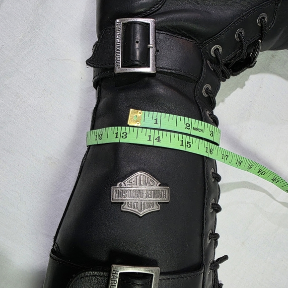 Harley Davidson Belhaven Knee-Hi Black Leather Boots w/Side Zip, Buckles. 10M - Picture 15 of 16